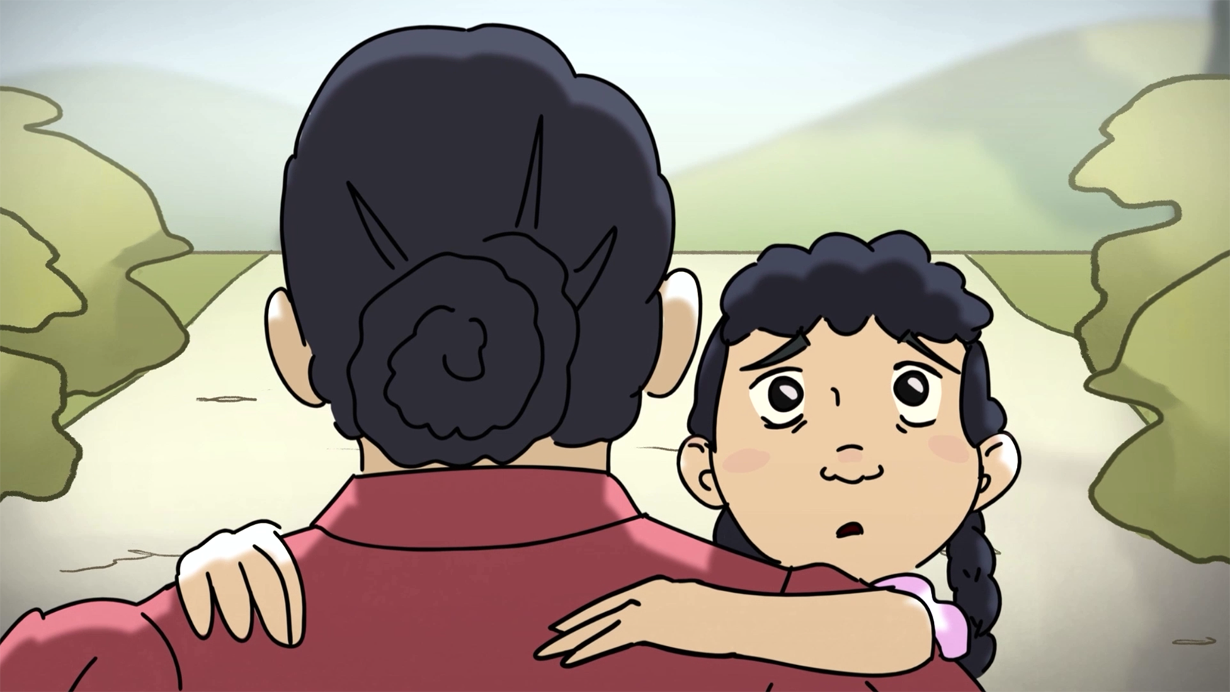 girl holding mother shoulder